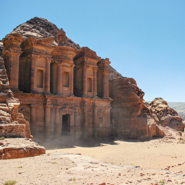 A beautiful view of the monastery in Petra, Jordan