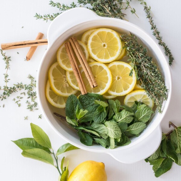 Lemon, Cinnamon, Mint And Thyme Stove Top Potpourri | These Stove Top Potpourri ideas create an amazing natural homemade scent that will bring the smell of spring into your home. Such easy recipes that you can leave on your stove all day long simmering. Each one will fill your home with a fresh aroma as you do your spring cleaning!