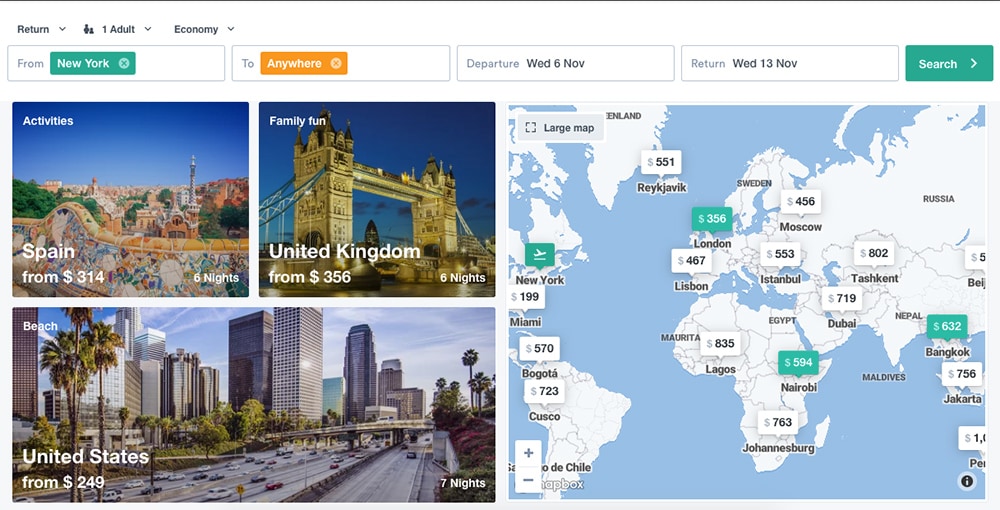Kiwi.com: one of the best places to find cheap flights