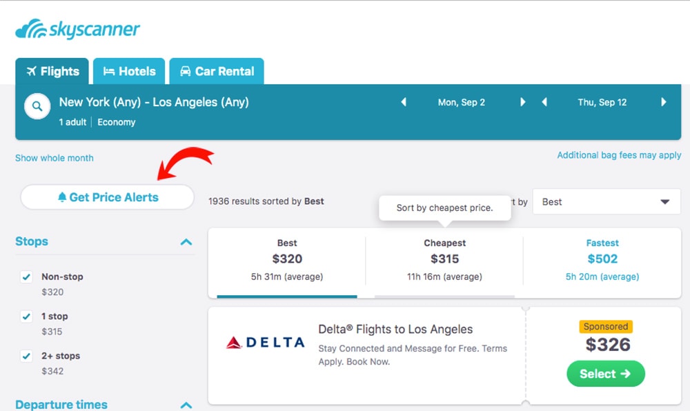 How to find cheap flights by using Skyscanner "Get Price Alerts"
