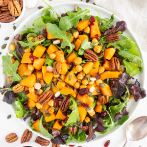 Top view of roasted butternut squash salad