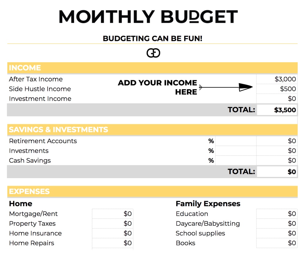 Cómo presupuestar tu dinero intencionalmente para finalmente tomar el control de tus finanzas.  Simplemente siga estos 4 sencillos pasos + descargue la hoja de trabajo de presupuesto mensual gratis.  Paso 1: calcula tus ingresos