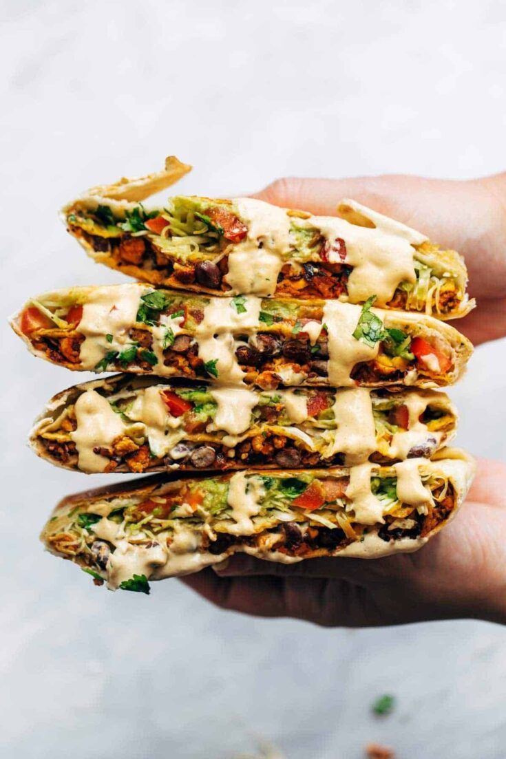 close up of vegan crunchwraps