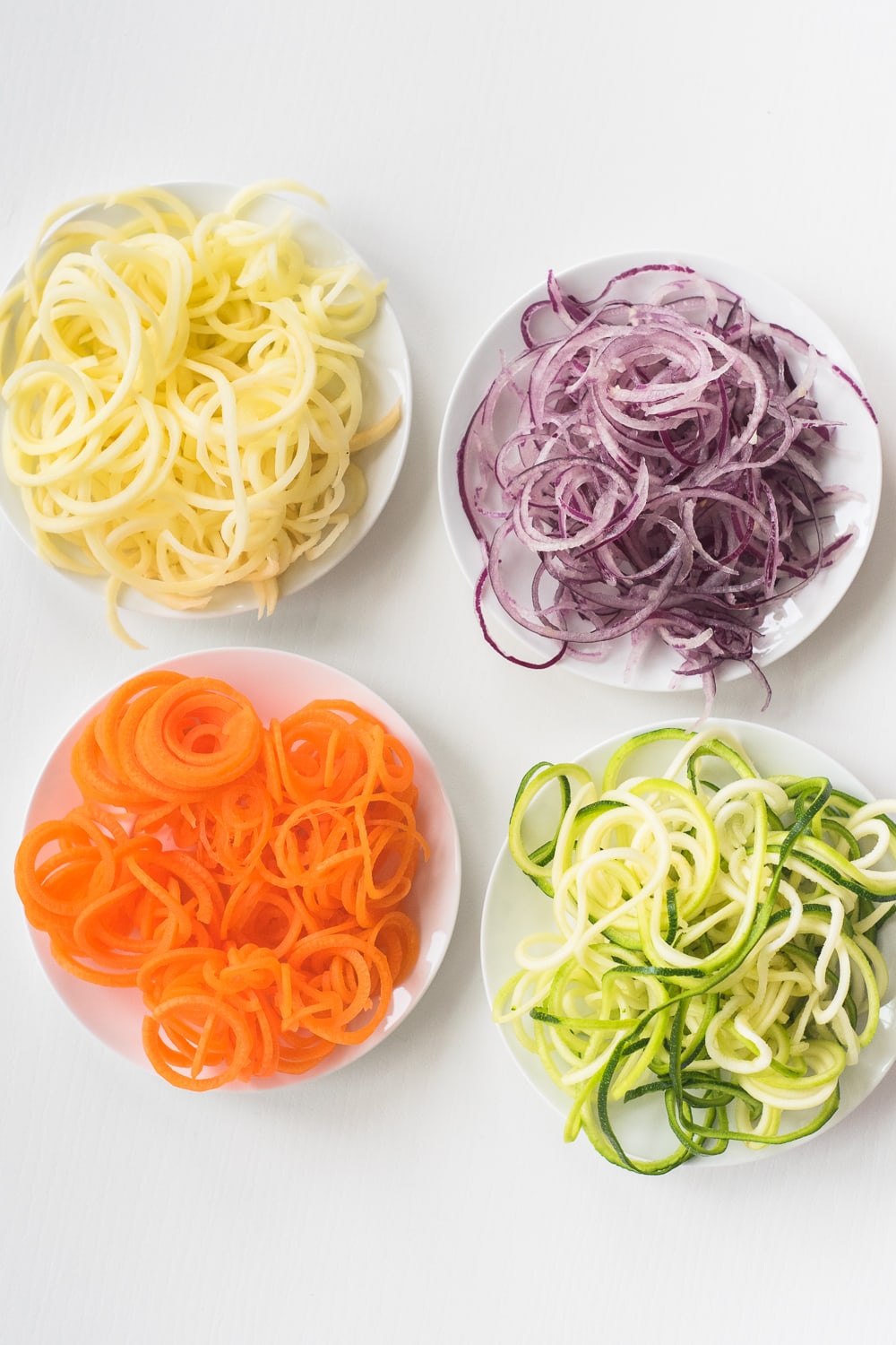 top view of spiralized veggies in a plate