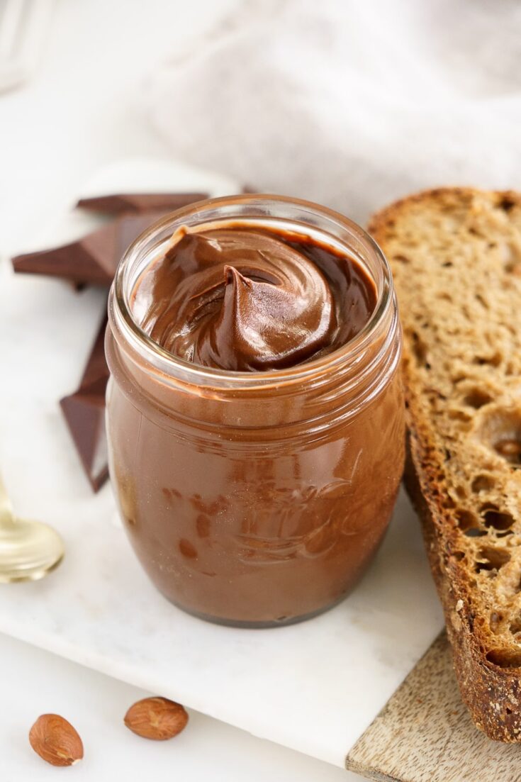 A high angle photo of a jar of Healthy Vegan Nutella
