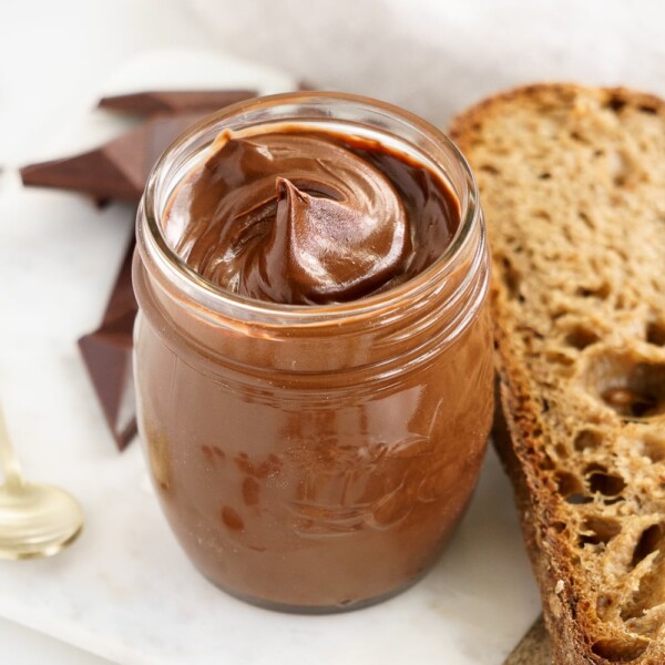 Glass jar filled with homemade nutella