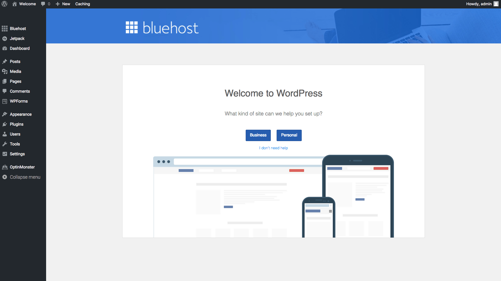 "Welcome to WordPress" screenshot