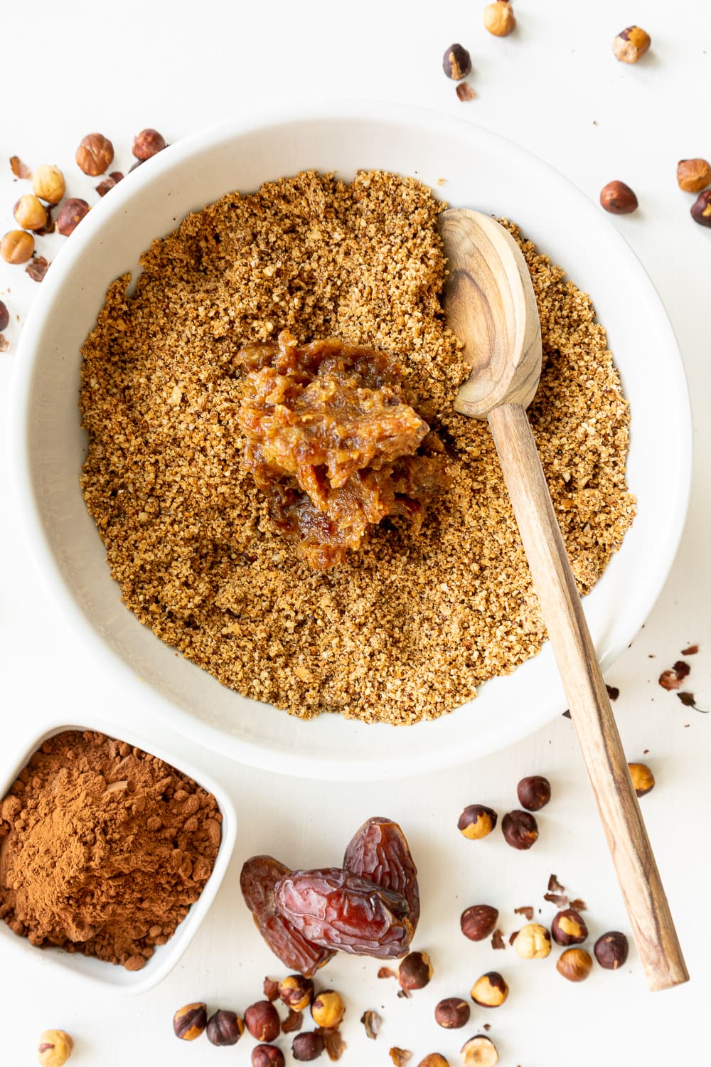 bowl filled with ingredients to make chocolate hazelnut cookies