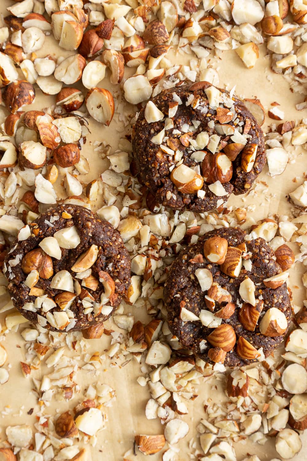 chocolate hazelnut cookies on a baking tray