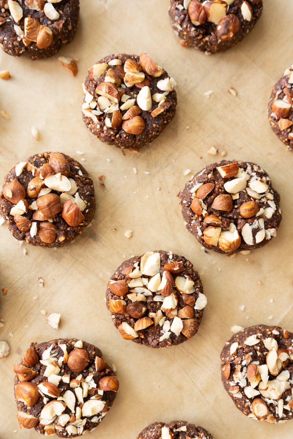 chocolate hazelnut cookies on a baking tray