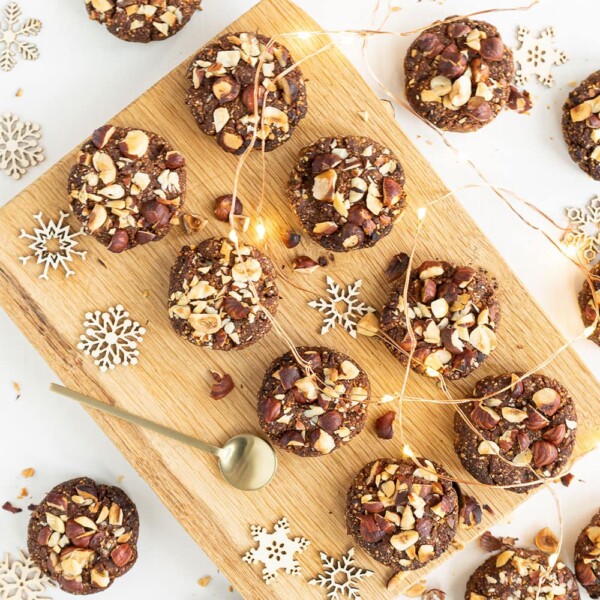 Close up of chocolate hazelnut cookies