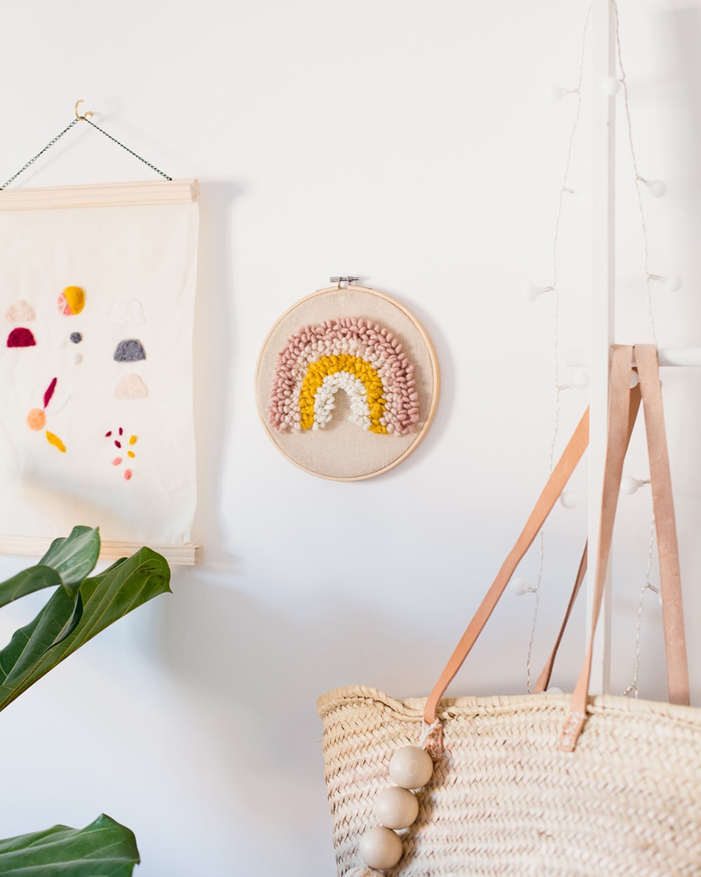 Craft bag and sewing items on wall