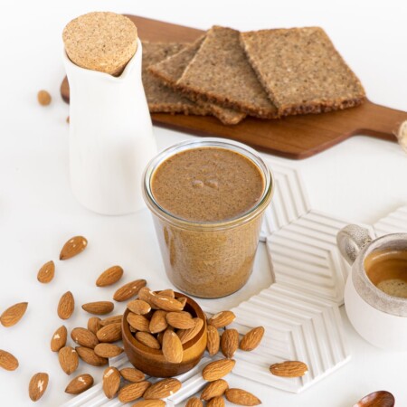 Almond butter in a glass jar