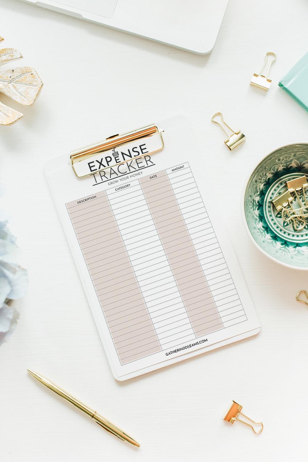 Top view of Expense tracker printable