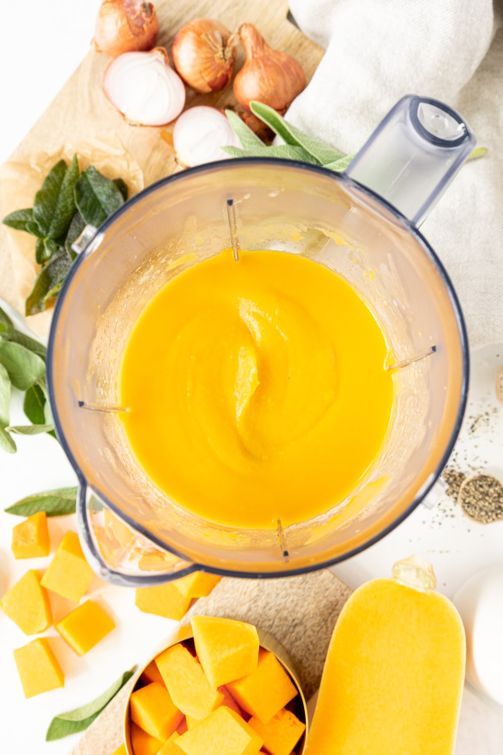 Top view of Blended butternut squash sauce to use on top of pasta
