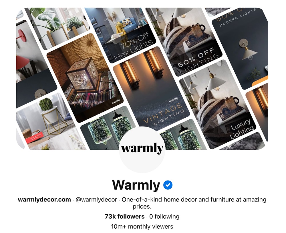 Warmly Pinterest homepage