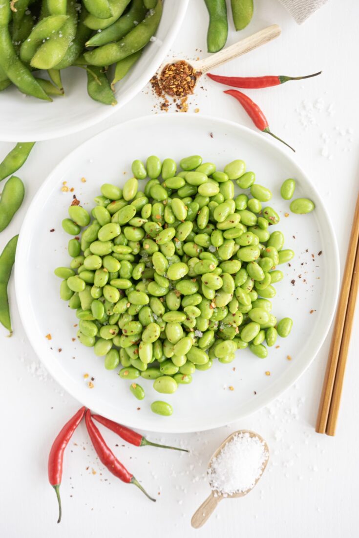 Edamame on a plate.