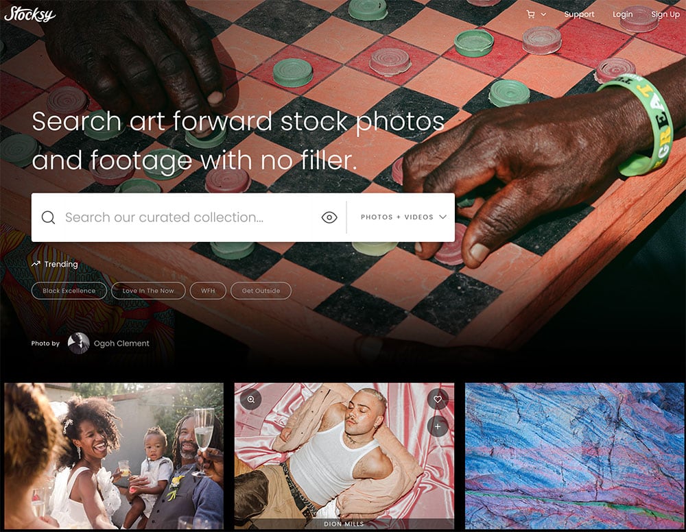 Screenshot of Stocksy homepage: one of the best places to sell photos online