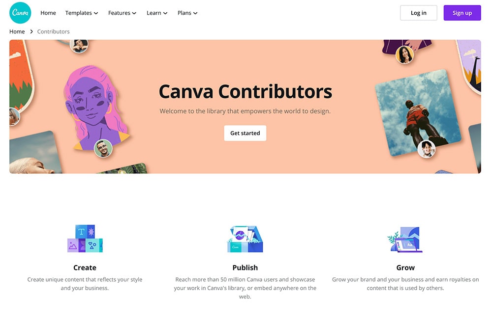 Screenshot of Canva homepage: one of the best places to sell photos online