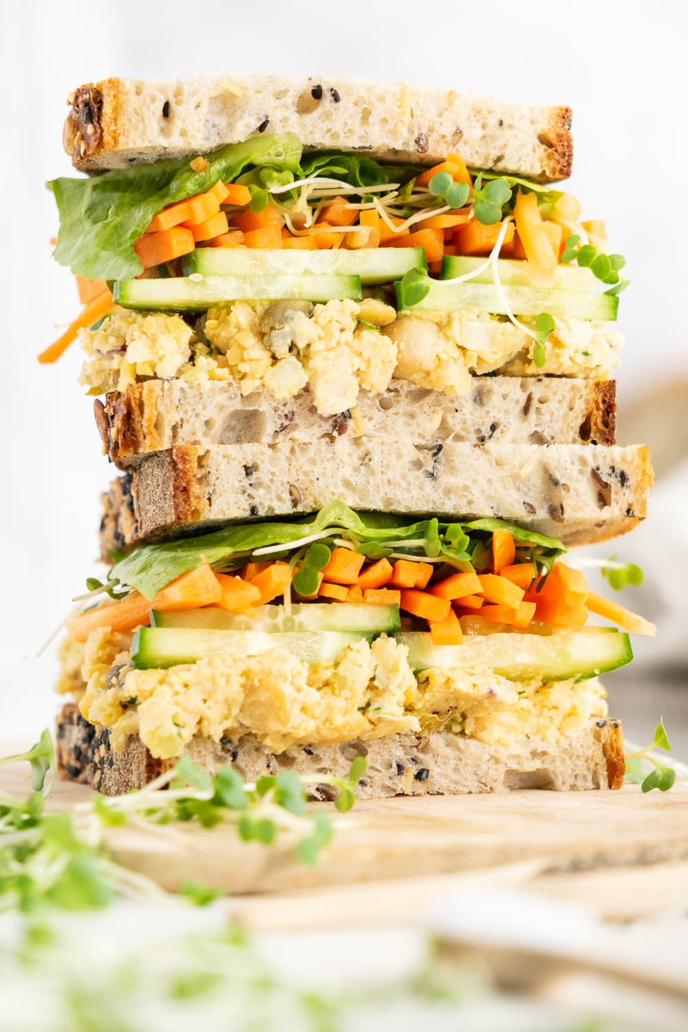 close up of chickpea salad sandwich