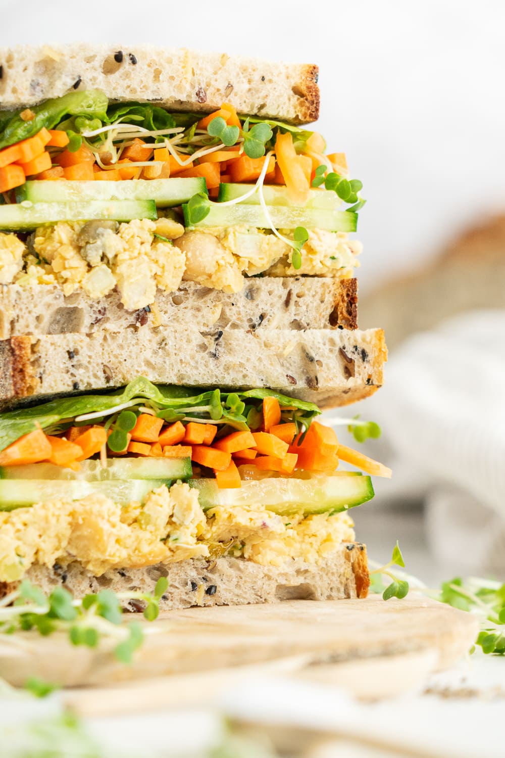 close up of chickpea salad sandwich
