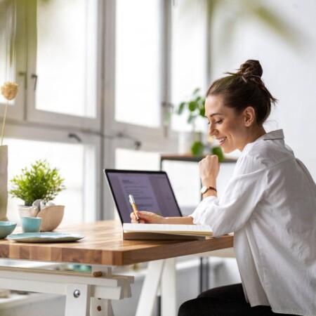 Woman working as a proofreader from home