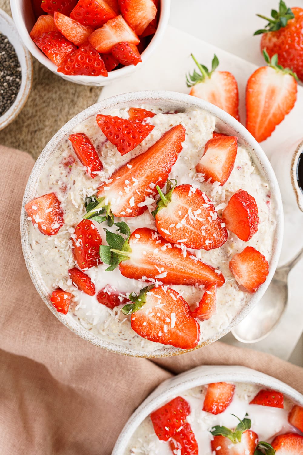 Top view of overnight oats in a bowl