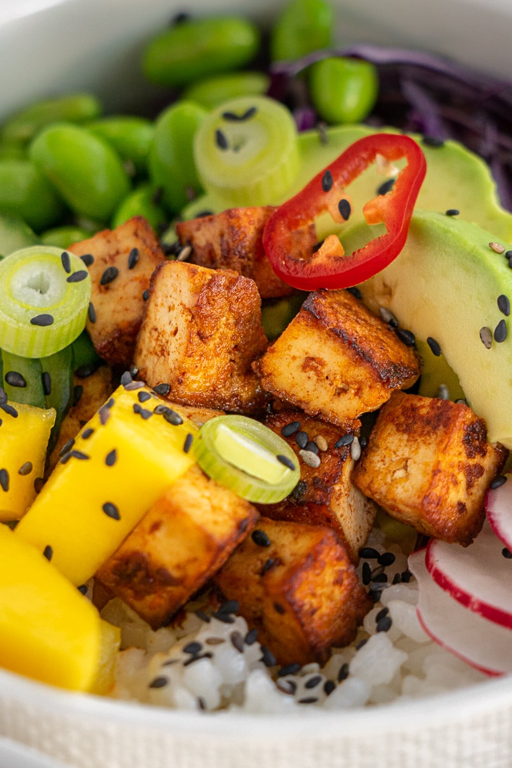 Close up of crispy tofu