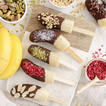 top view of frozen chocolate bananas