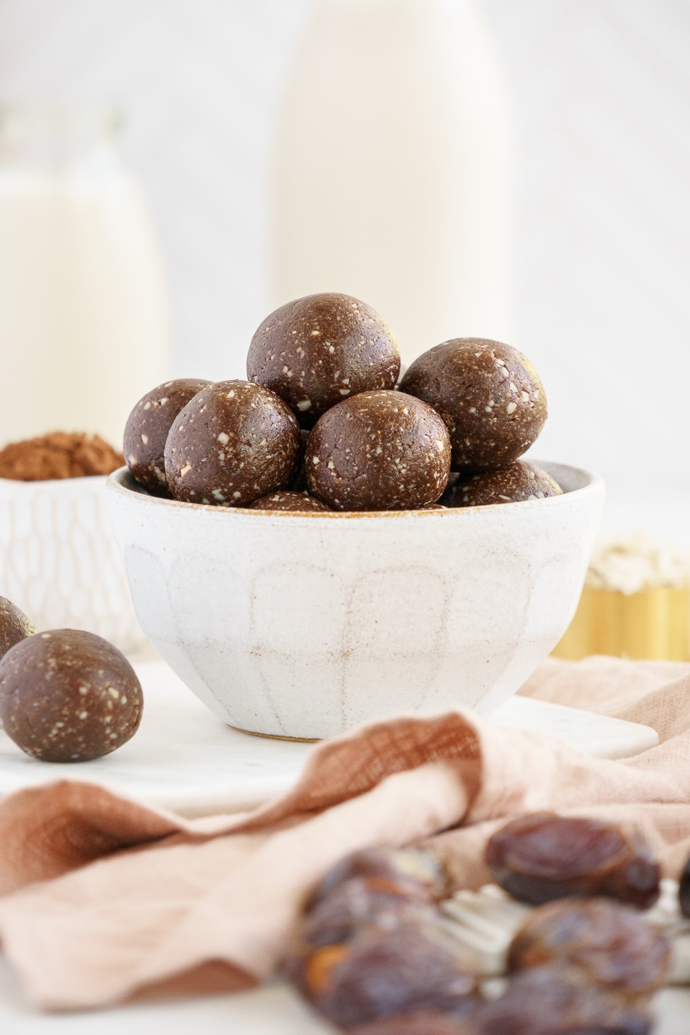 Healthy 5-Ingredient Dark Chocolate Peanut Butter Balls - The BakerMama