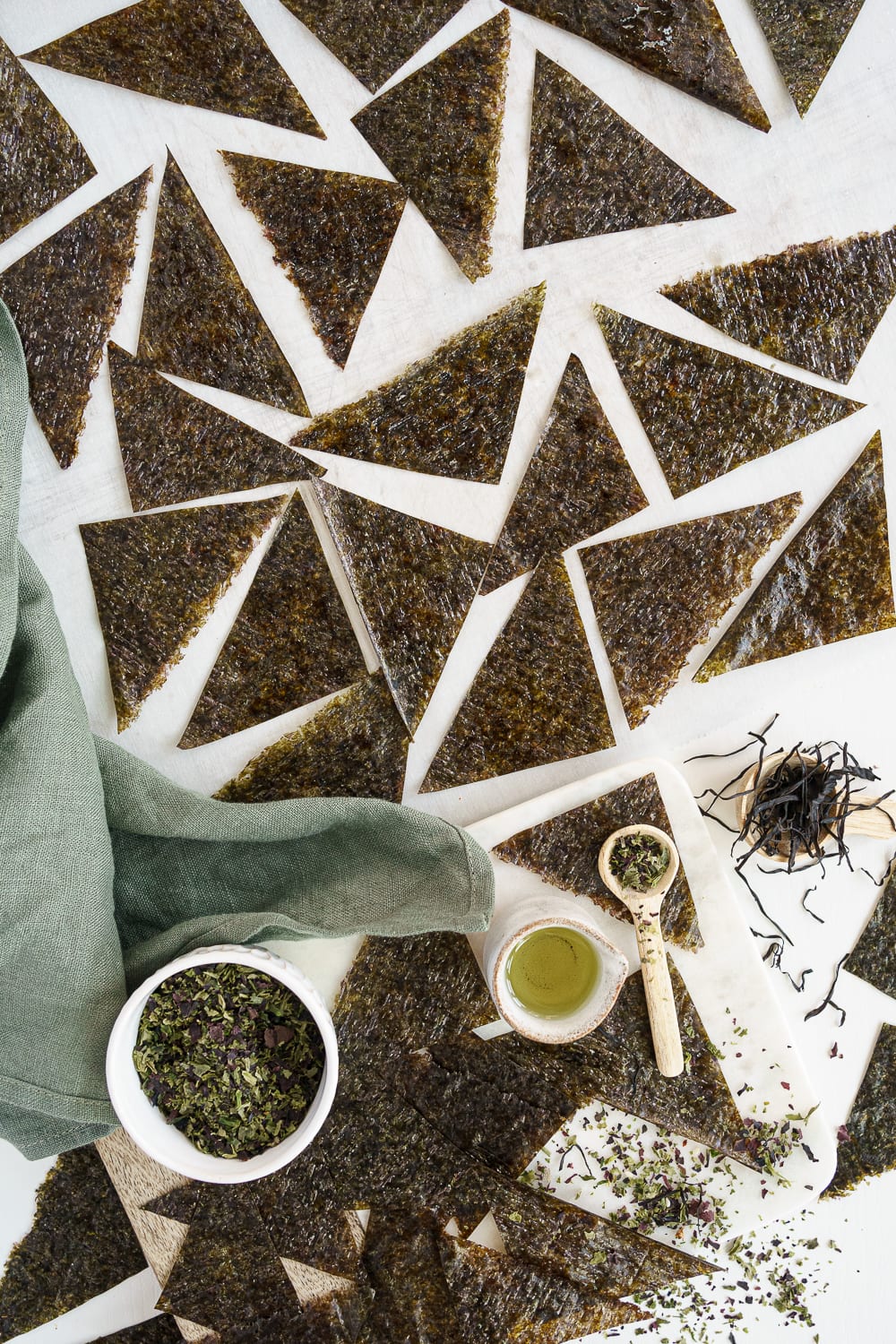 Nori chips on a baking tray