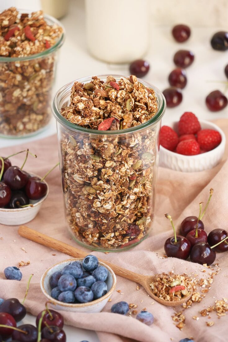 Granola in a jar to eat later.