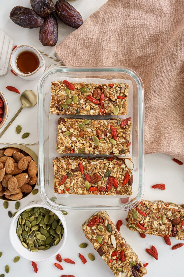 Granola bars in a meal prep container.