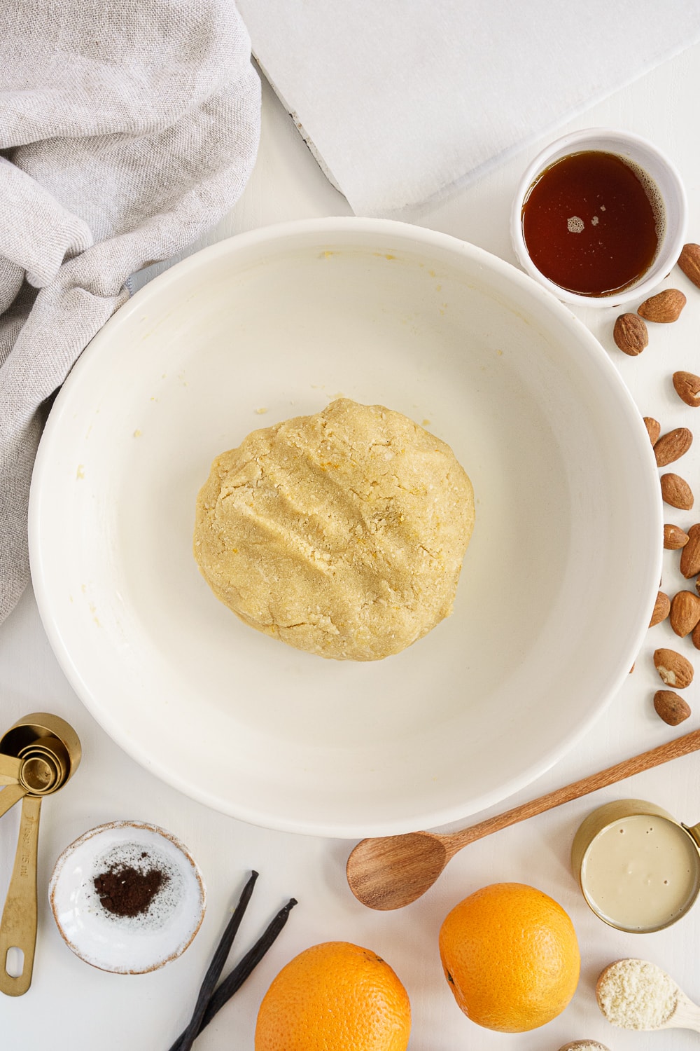 dough for almond crescent cookies in a bowl