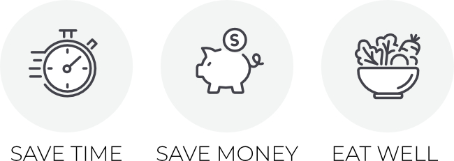 Icons that show Save Time, Save Money, Eat Well