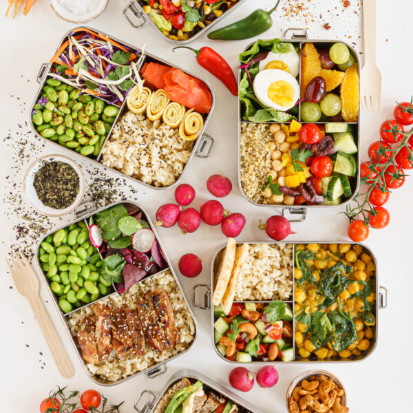 Healthy bento box lunches on the table.
