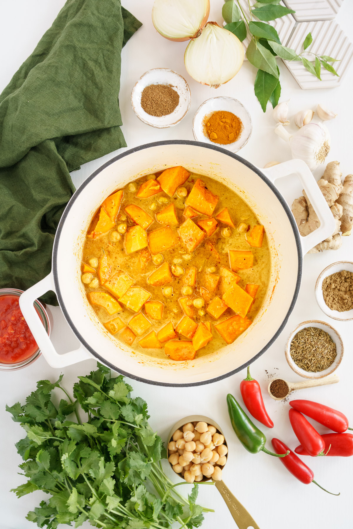 Butternut squash curry cooked in a pot.