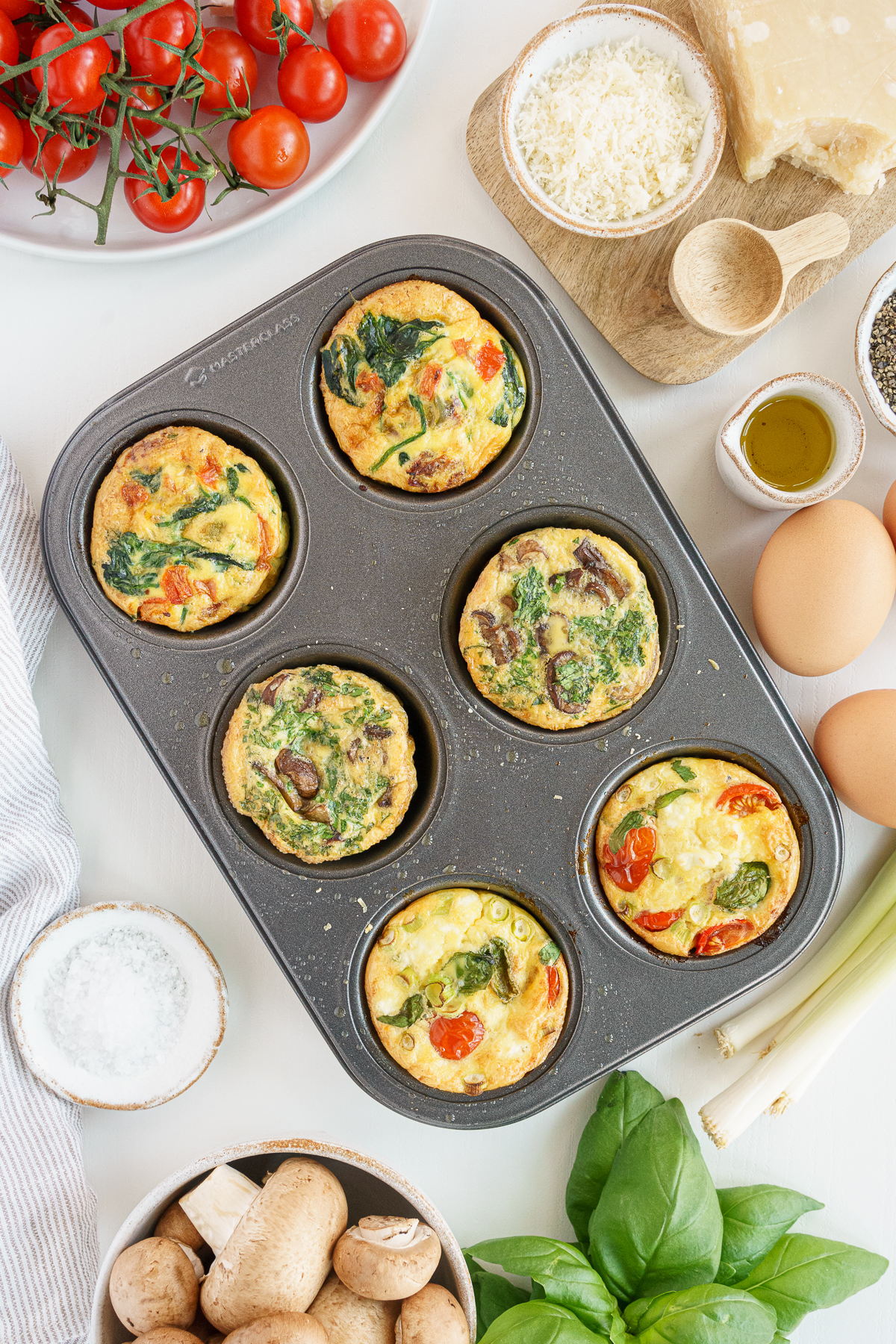 Egg muffins baked in the pan ready to serve.