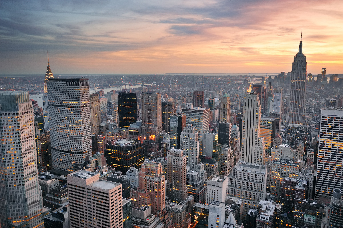 New York skyline at sunset