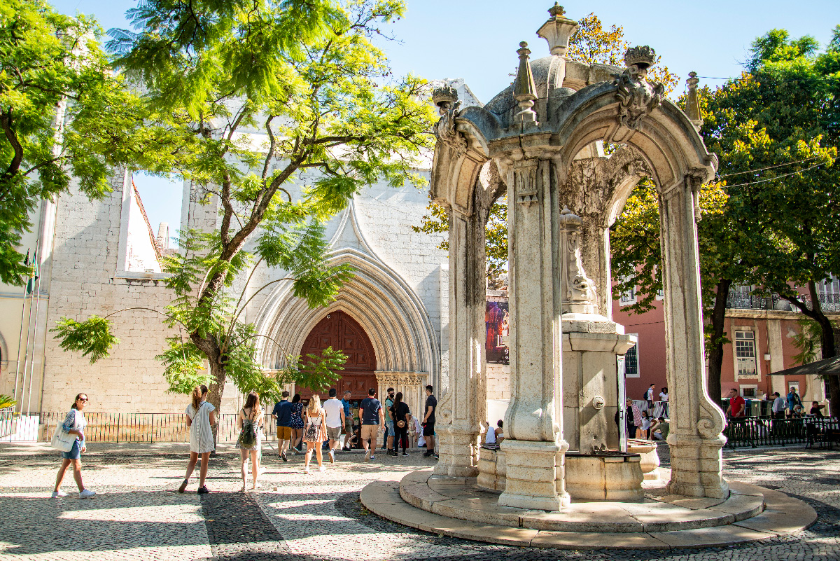 The gothic entrance to the Convento do Carmo in Largo Carmo in the Bairro Alto quarter