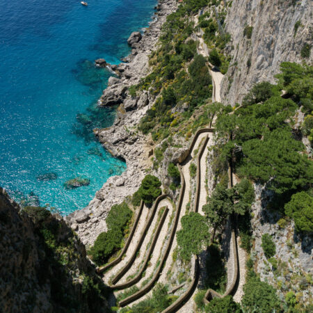 A beautiful aerial view of via Krupp in Capri
