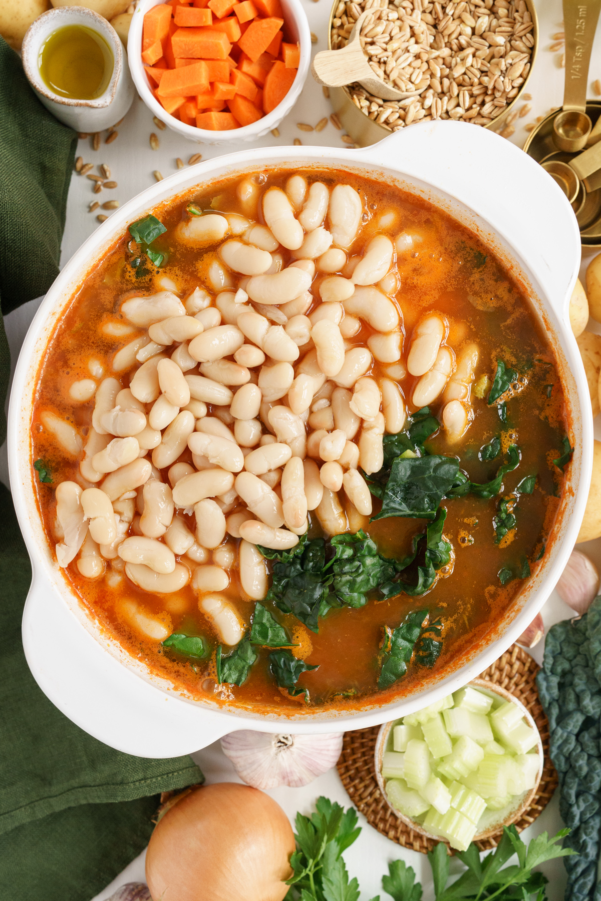 Quick Tuscan Farro Soup with Beans and Kale - Gathering Dreams