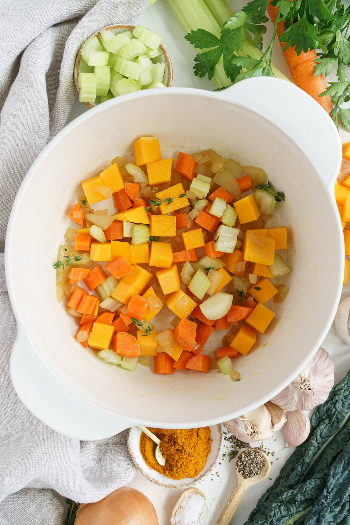Vegetables added to the pot.