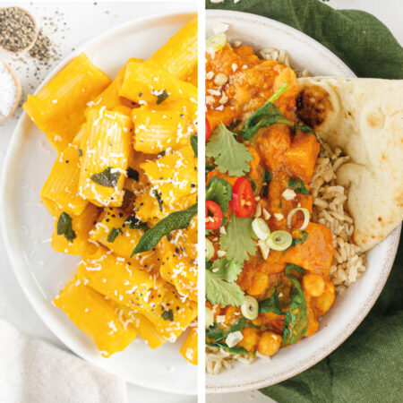 Collage showing two images of vegan fall recipes