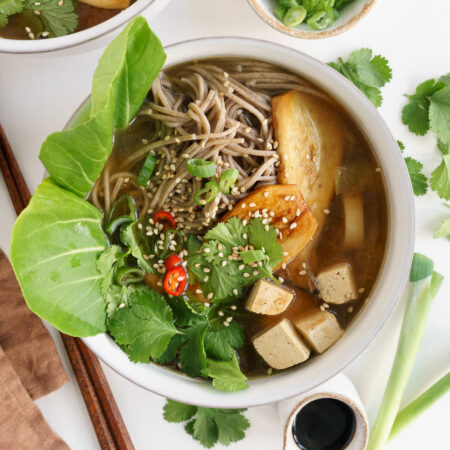 top view of vegan ramen in bowl
