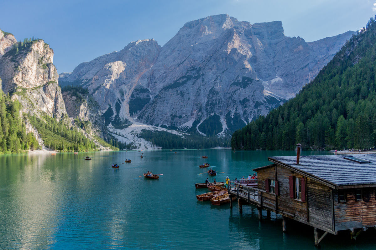 Beautiful view of Lake Braies in Dolomites
