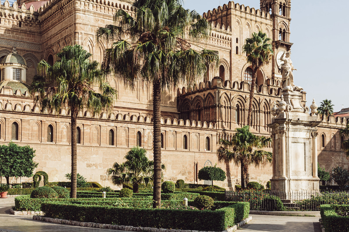 Palm trees in Villa Bonanno, near Palermo Cathedral, Sicily
