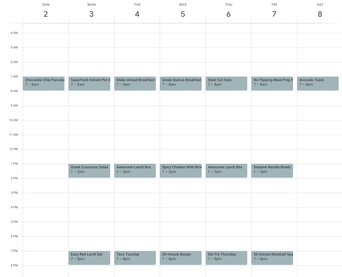 Free Meal Planning calendar: Meal Planning with Google Calendar