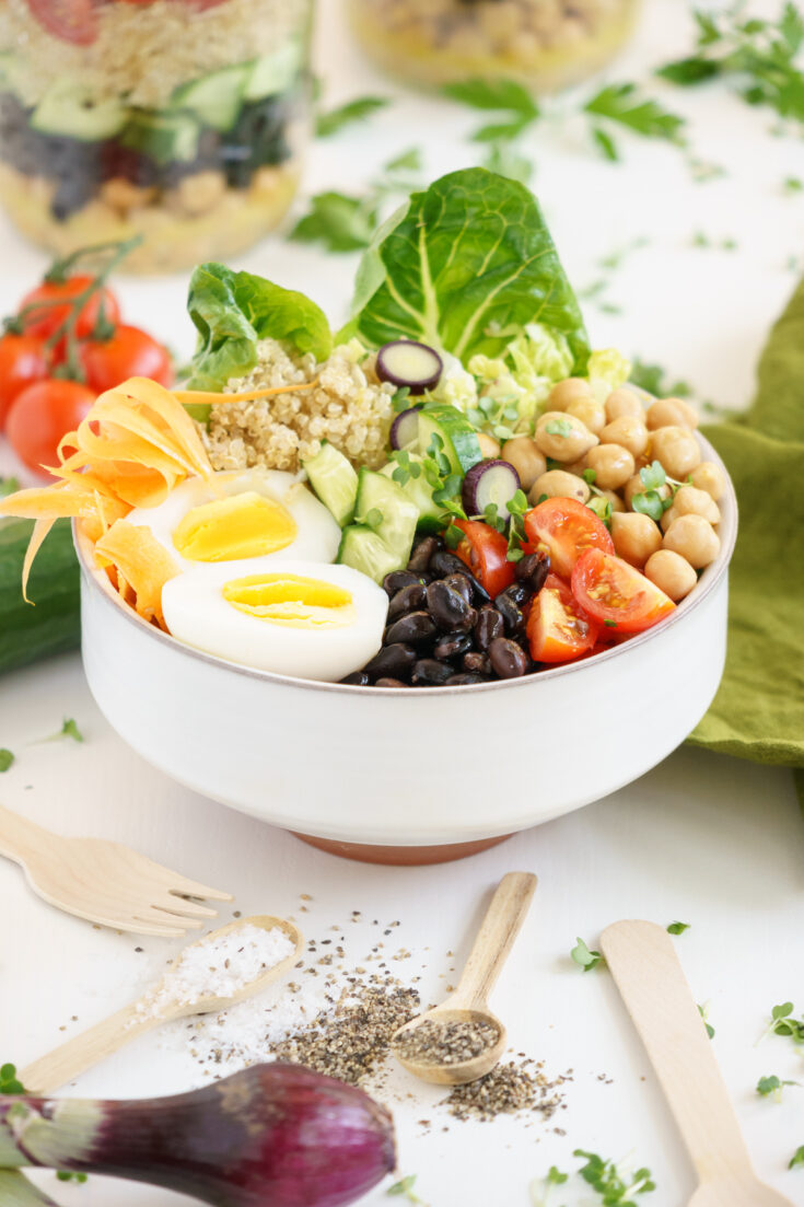 protein salad with eggs and vegetables