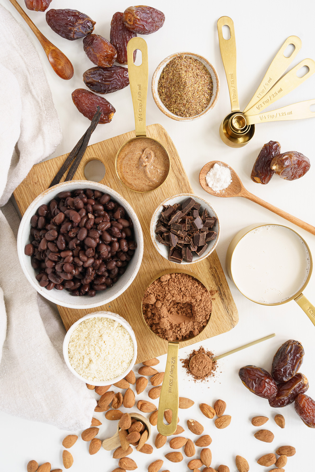 Top view of ingredients needed to make black beans brownies
